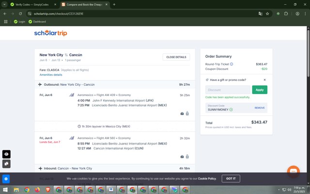 ScholarTrip checkout page showing ScholarTrip promo code box | Screenshot taken by SimplyCodes community member on May 23, 2025
