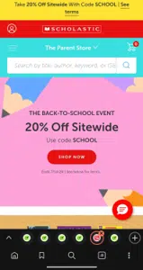 The Scholastic Teacher Store coupon verification screenshot