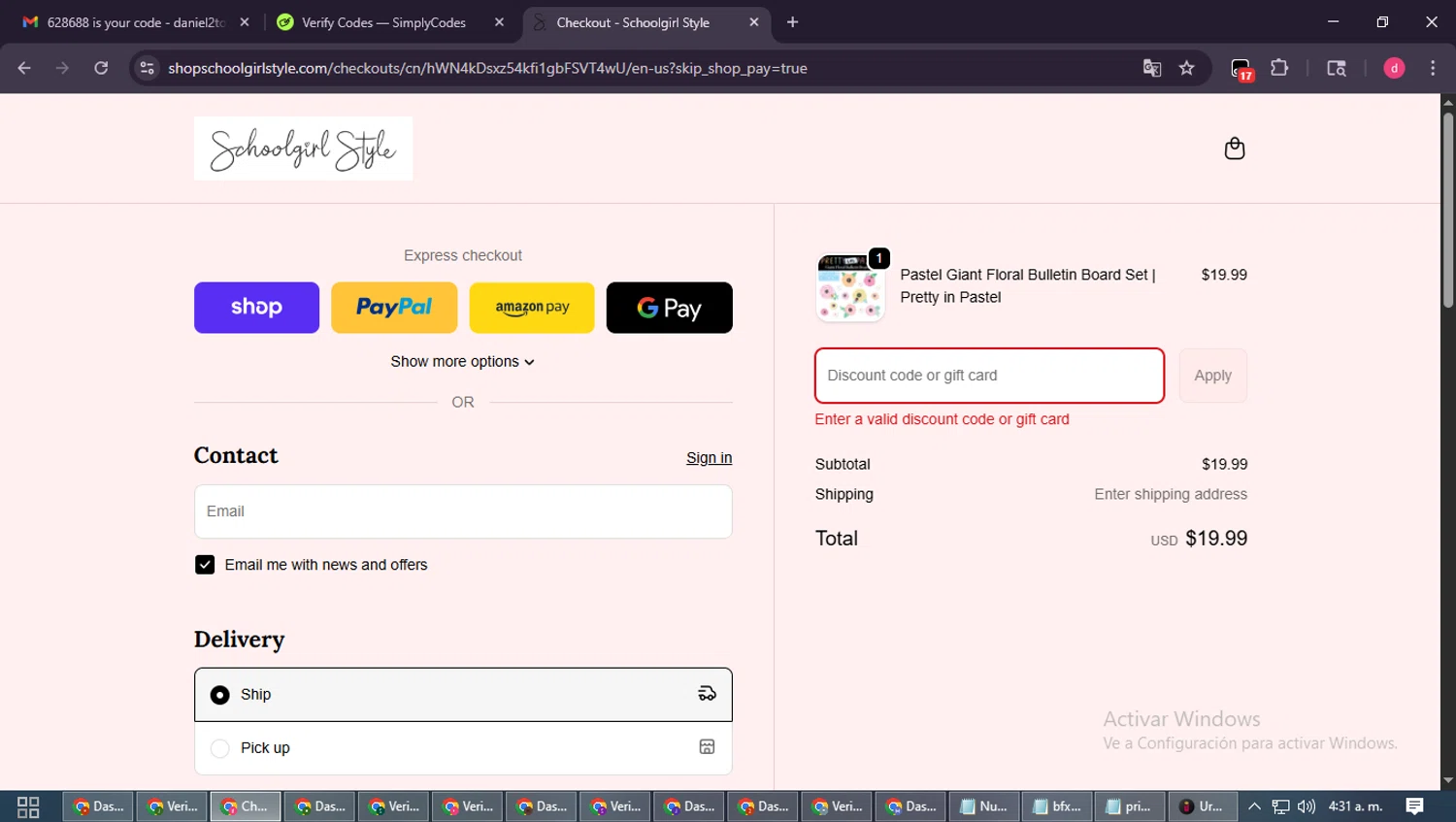 Schoolgirl Style coupon code screenshot showing code WELCOME15 applied at Schoolgirl Style checkout page. Uploaded by SimplyCodes community member MagnificentSpotter4236 on Oct 31, 2025