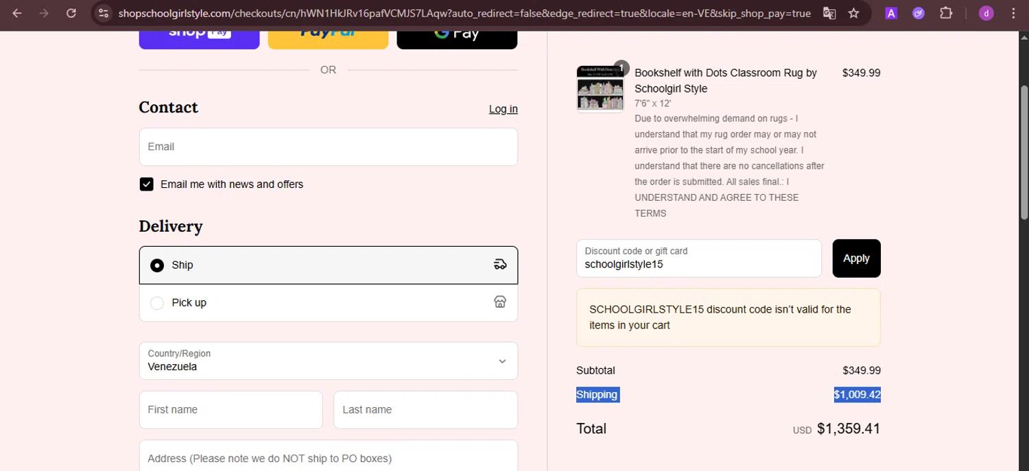 Schoolgirl Style coupon code screenshot showing code schoolgirlstyle15 applied at Schoolgirl Style checkout page. Uploaded by SimplyCodes community member PennyTiger4891 on Aug 1, 2025
