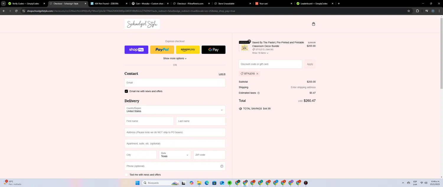 Schoolgirl Style coupon code screenshot showing code style15 applied at Schoolgirl Style checkout page. Uploaded by SimplyCodes community member yosuethgotopo on Feb 23, 2025