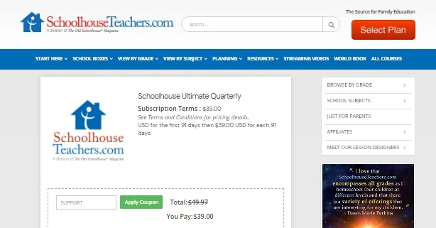 SchoolhouseTeachers checkout page showing SchoolhouseTeachers promo code box | Screenshot taken by SimplyCodes community member on Mar 26, 2021