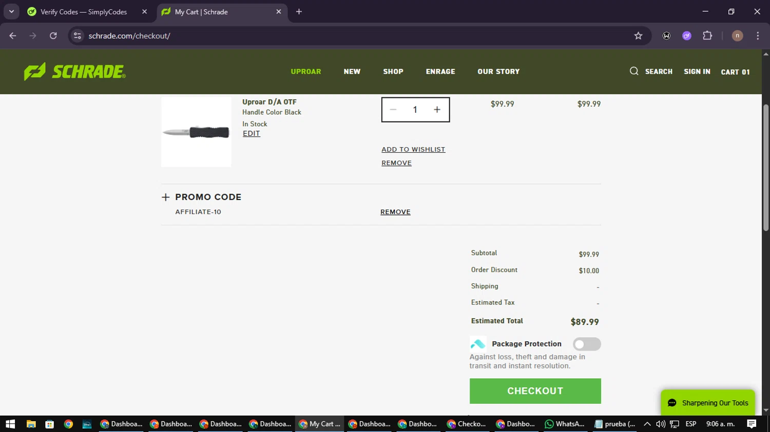 Schrade checkout page showing Schrade promo code box | Screenshot taken by SimplyCodes community member on Sep 11, 2025