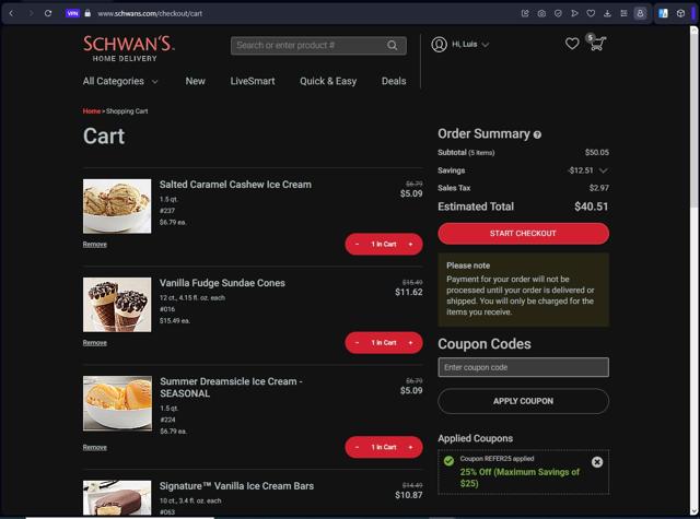 Schwan's checkout page showing Schwan's coupon code box | Screenshot taken by SimplyCodes community member on Jul 18, 2023