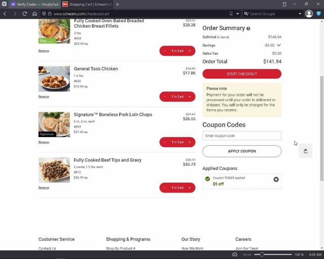 Schwan's checkout page showing Schwan's coupon code box | Screenshot taken by SimplyCodes community member on Jul 9, 2023