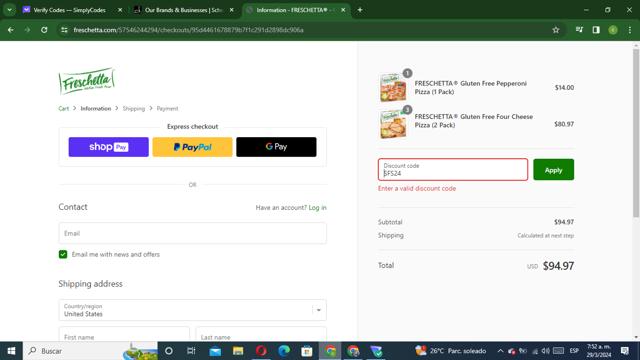 Schwan's checkout page showing Schwan's coupon code box | Screenshot taken by SimplyCodes community member on Mar 29, 2024