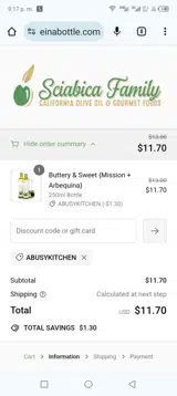 Sciabica's California Olive Oil coupon verification screenshot