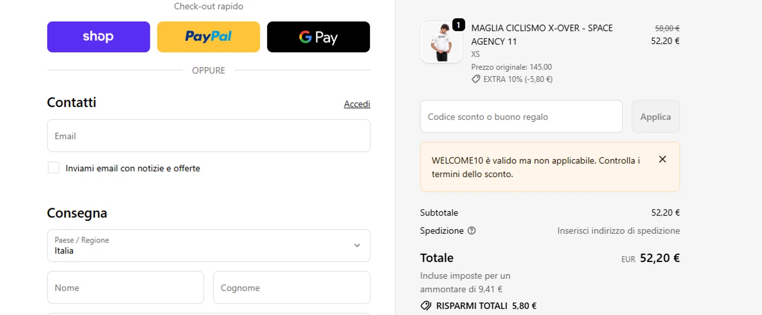 Scicon Sports promo code screenshot showing code WELCOME10 applied at Scicon Sports checkout page. Uploaded by SimplyCodes community member ashe1986 on Nov 12, 2025