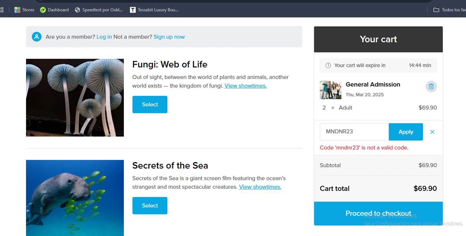 Science Museum of MN discount code screenshot showing code MNDNR23 applied at Science Museum of MN checkout page. Uploaded by SimplyCodes community member alexbrown on Mar 16, 2025