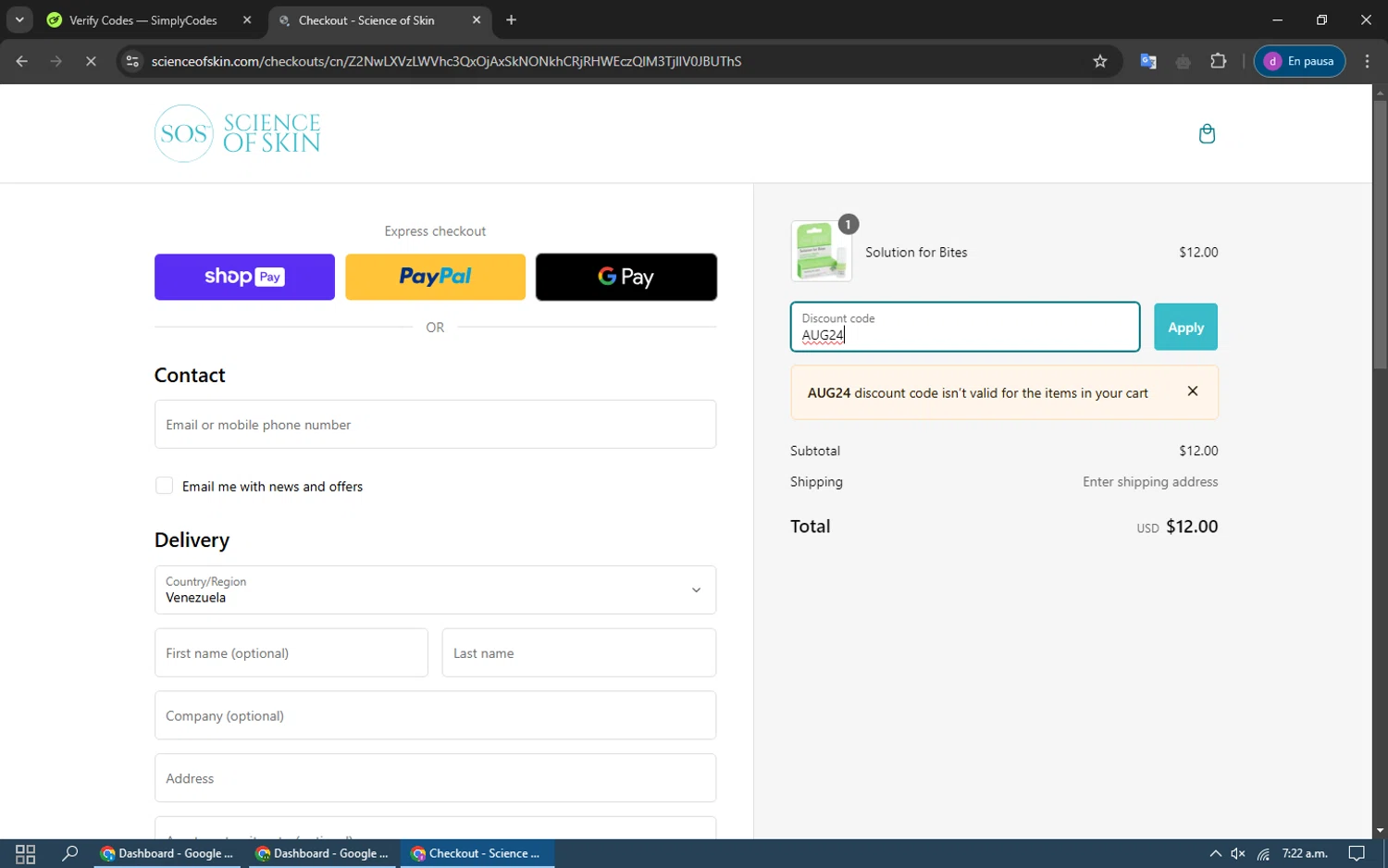 Science of Skin checkout page showing Science of Skin discount code box | Screenshot taken by SimplyCodes community member on Nov 14, 2024