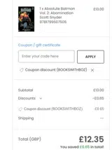 BOOKSWITHBOZ coupon verification screenshot