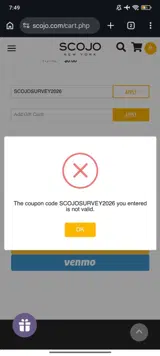 Scojo coupon verification screenshot