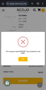 Scojo coupon verification screenshot