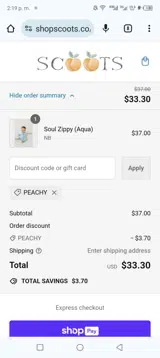 Peachy coupon verification screenshot