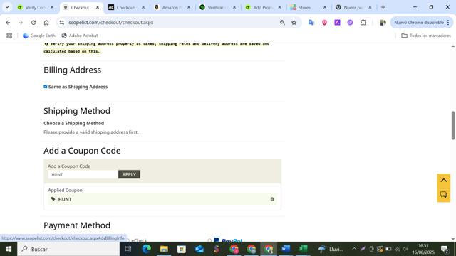 Scopelist checkout page showing Scopelist promo code box | Screenshot taken by SimplyCodes community member on Aug 16, 2025