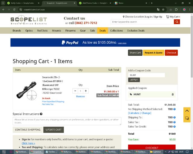 Scopelist checkout page showing Scopelist promo code box | Screenshot taken by SimplyCodes community member on Feb 24, 2025