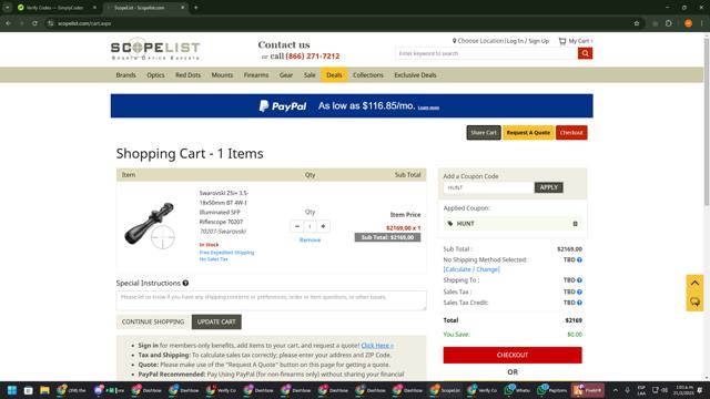 Scopelist checkout page showing Scopelist promo code box | Screenshot taken by SimplyCodes community member on Feb 21, 2025