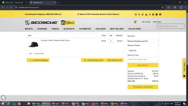 Scosche checkout page showing Scosche promo code box | Screenshot taken by SimplyCodes community member on Jun 12, 2025