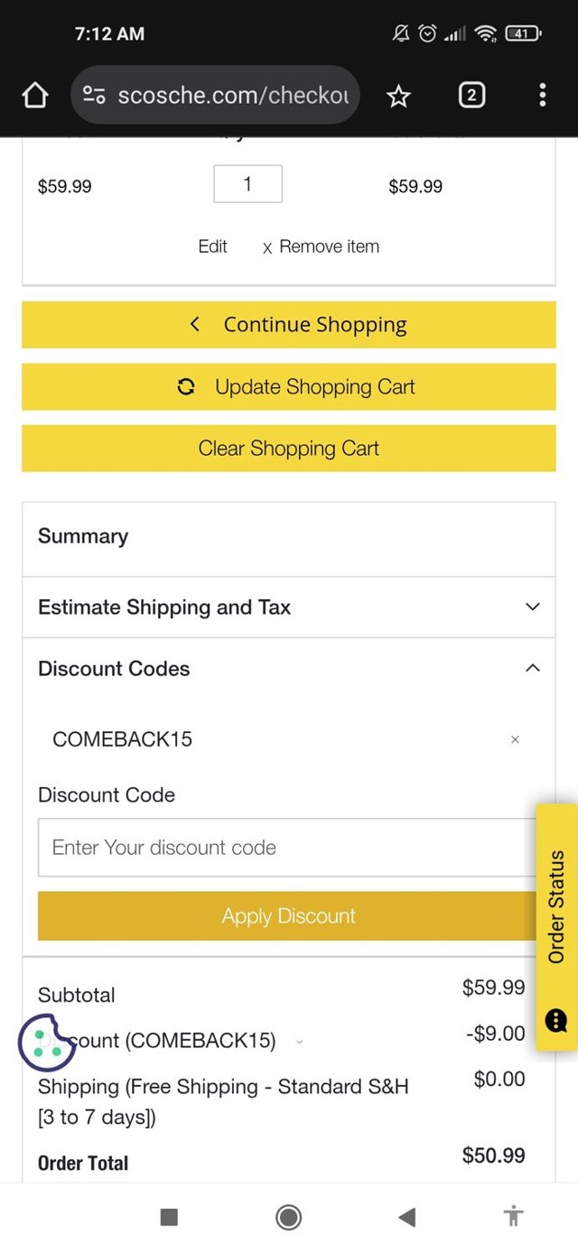 Scosche checkout page showing Scosche promo code box | Screenshot taken by SimplyCodes community member on Jun 6, 2025
