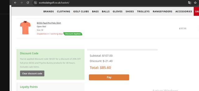 Scottsdale Golf checkout page showing Scottsdale Golf discount code box | Screenshot taken by SimplyCodes community member on May 6, 2024