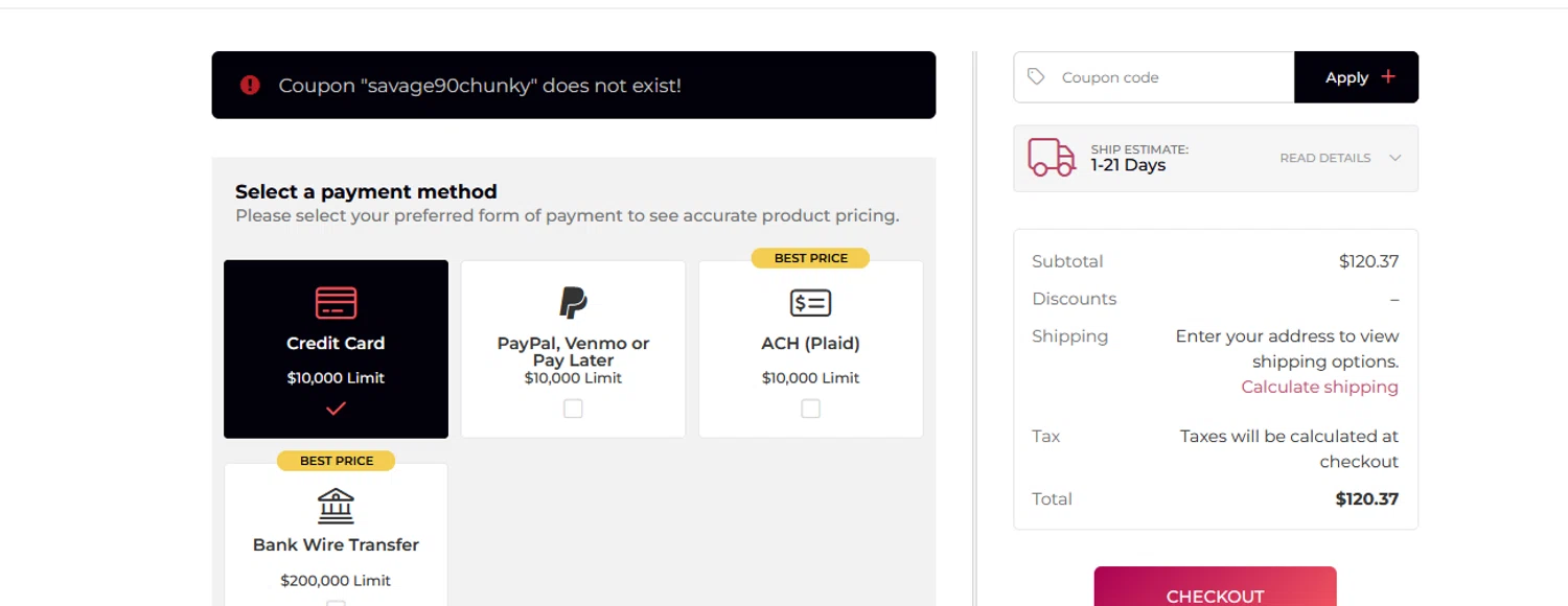 Scottsdale Mint coupon code screenshot showing code SAVAGE90CHUNKY applied at Scottsdale Mint checkout page. Uploaded by SimplyCodes community member pkwhite on Jan 2, 2025