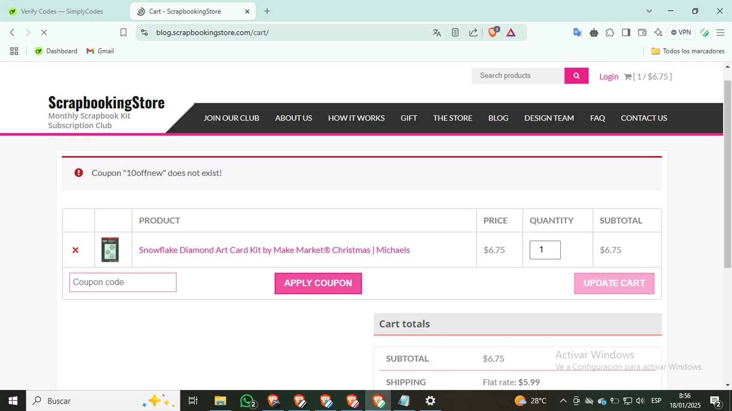 Scrapbooking Store promo code screenshot showing code 10OFFNEW applied at Scrapbooking Store checkout page. Uploaded by SimplyCodes community member SilverKnight3628 on Jan 18, 2025