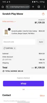 Scratch Play Meow coupon verification screenshot
