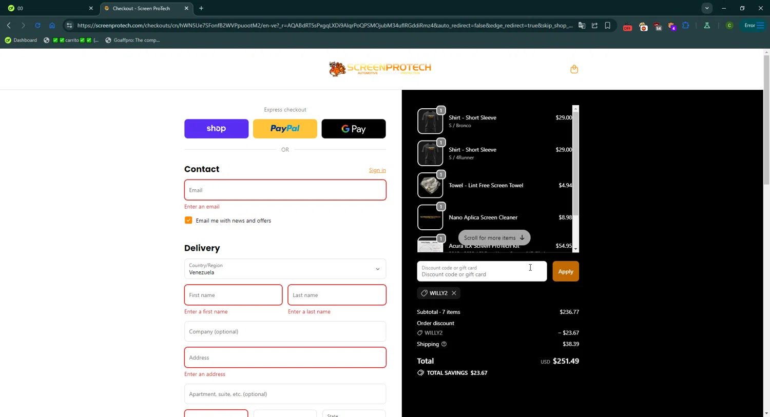 Screen ProTech checkout page showing Screen ProTech discount code box | Screenshot taken by SimplyCodes community member on Nov 20, 2025