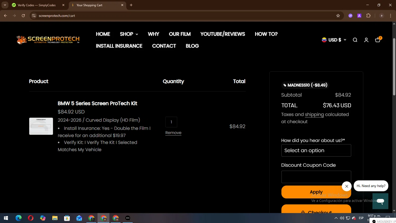 Screen ProTech checkout page showing Screen ProTech discount code box | Screenshot taken by SimplyCodes community member on Nov 20, 2025
