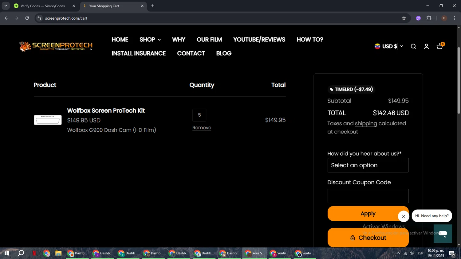 Screen ProTech checkout page showing Screen ProTech discount code box | Screenshot taken by SimplyCodes community member on Nov 20, 2025