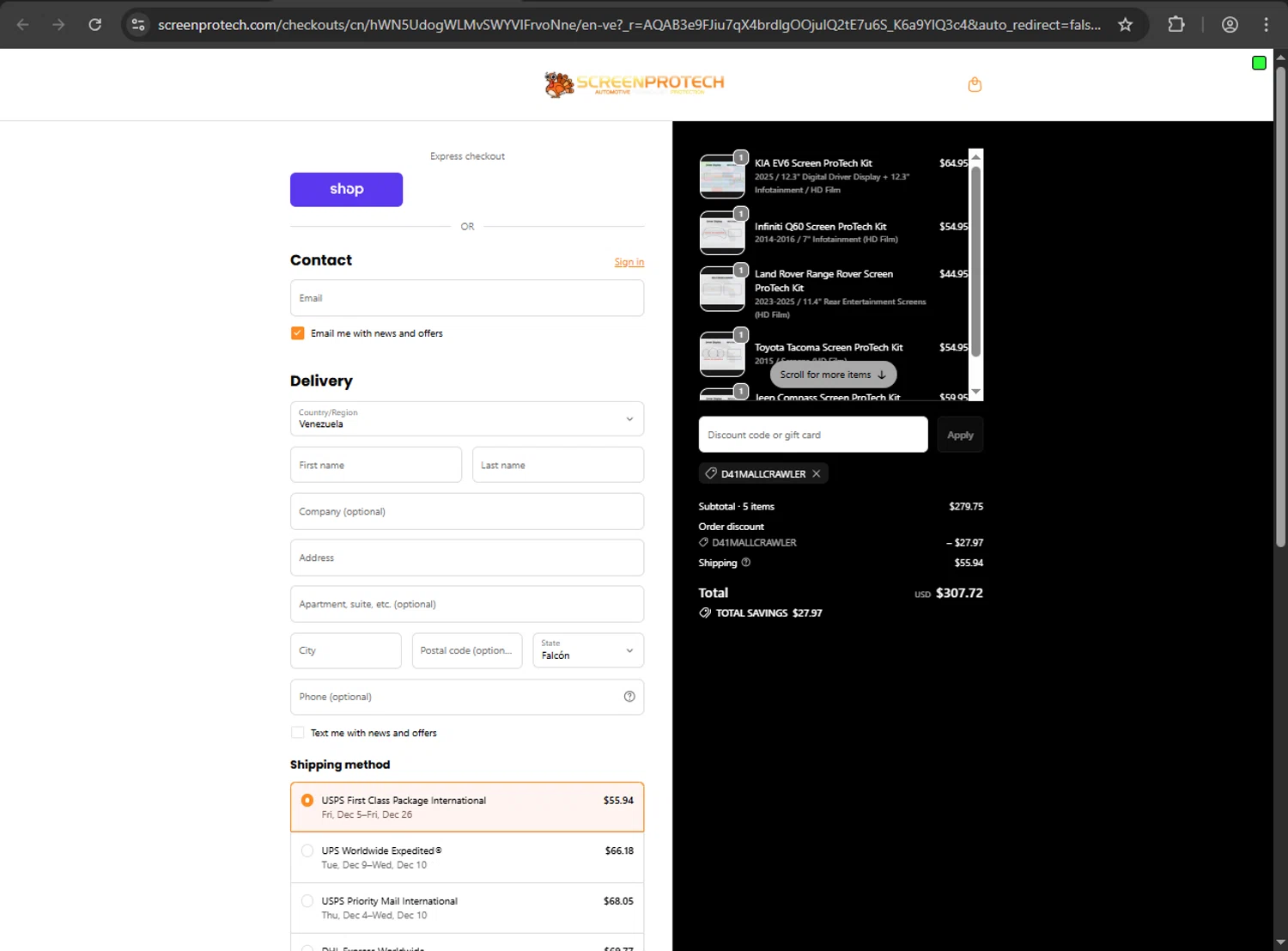 Screen ProTech checkout page showing Screen ProTech discount code box | Screenshot taken by SimplyCodes community member on Nov 20, 2025