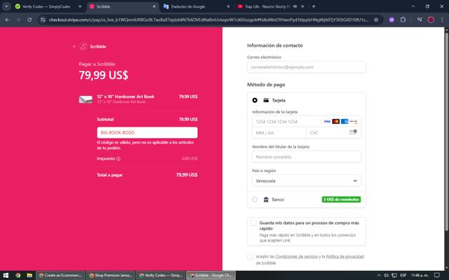 Scribble Art checkout page showing Scribble Art promo code box | Screenshot taken by SimplyCodes community member on Jul 23, 2025
