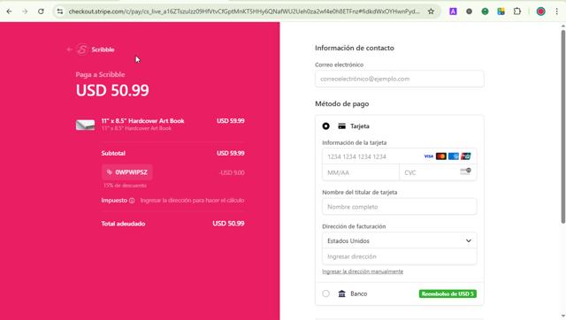 Scribble Art checkout page showing Scribble Art promo code box | Screenshot taken by SimplyCodes community member on Jun 27, 2025
