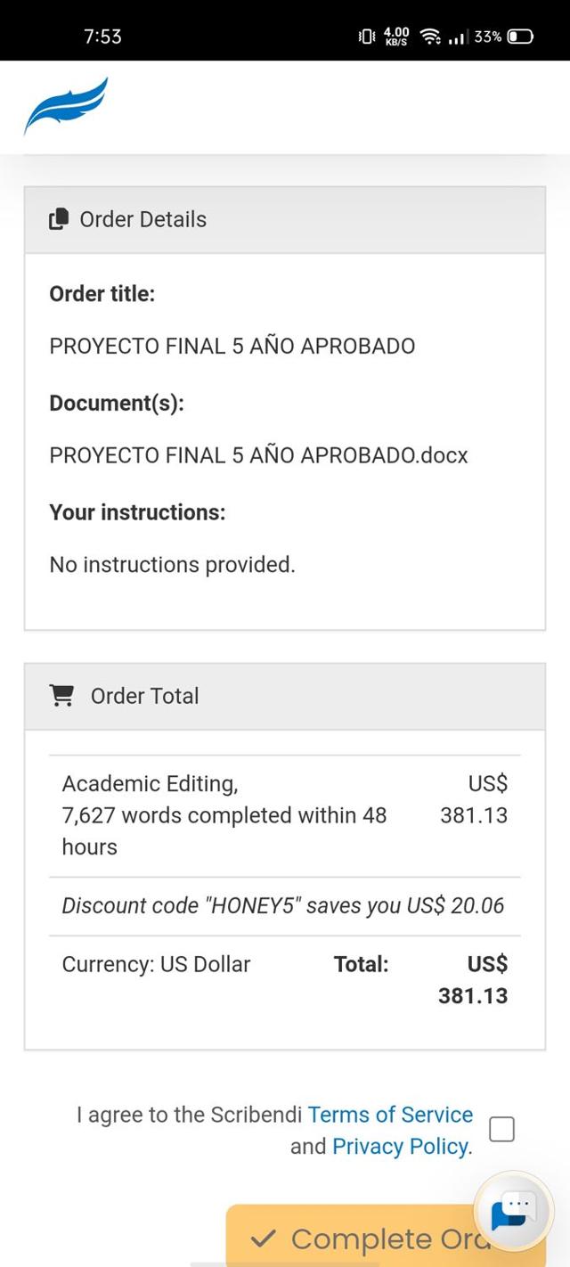 Scribendi checkout page showing Scribendi discount code box | Screenshot taken by SimplyCodes community member on Sep 4, 2025