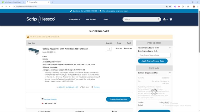 ScripHessco checkout page showing ScripHessco promo code box | Screenshot taken by SimplyCodes community member on Sep 7, 2025