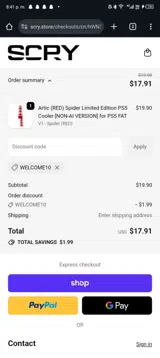 WELCOME10 coupon verification screenshot