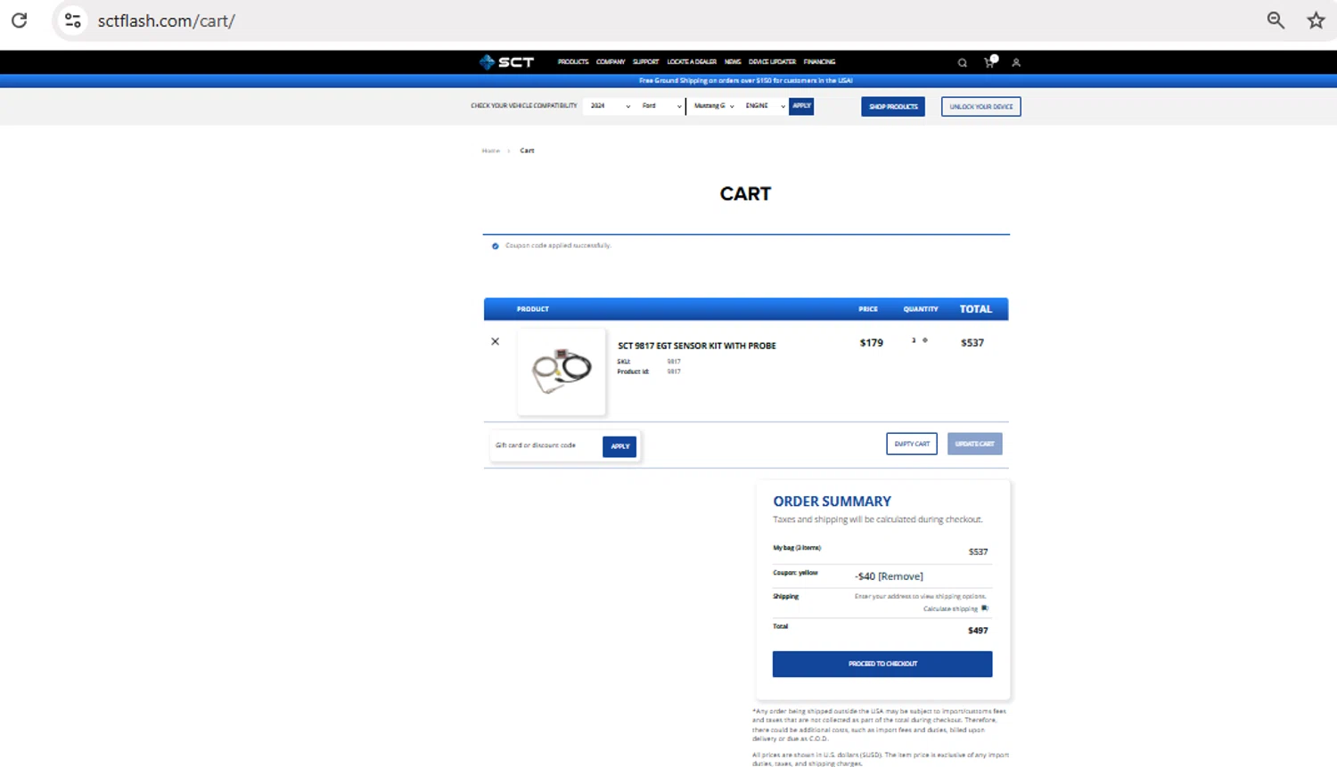 SCT Flash promo code screenshot showing code YELLOW applied at SCT Flash checkout page. Uploaded by SimplyCodes community member Loslocosdelavela on Jun 8, 2025