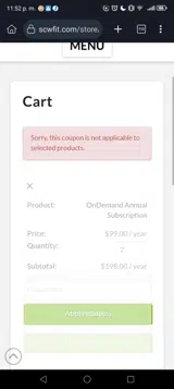 GETFIT coupon verification screenshot