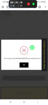 MAGMADNESS25 coupon verification screenshot