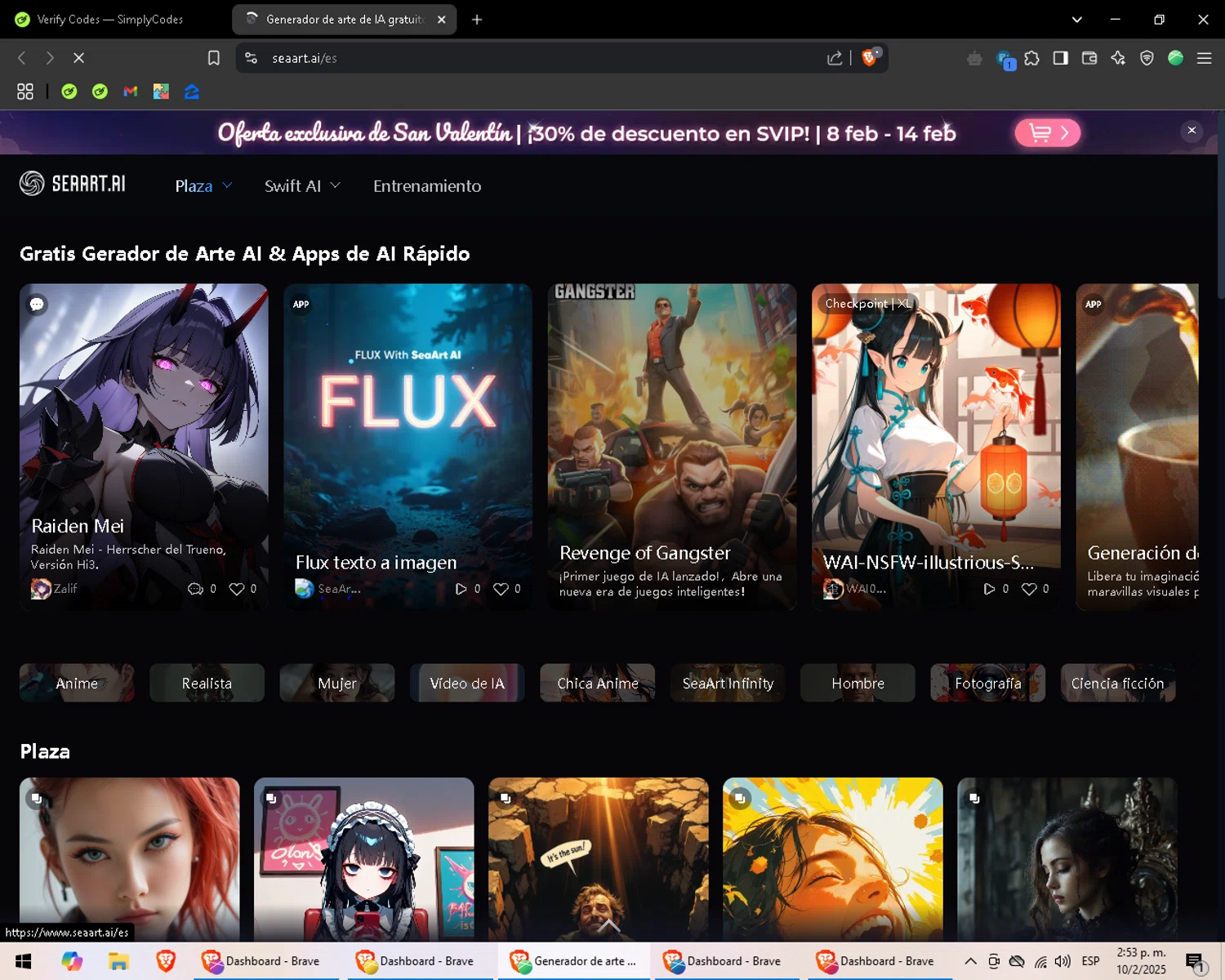 SeaArt promo code screenshot showing code SAVE10 applied at SeaArt checkout page. Uploaded by SimplyCodes community member SaleAdmiral9379 on Feb 10, 2025
