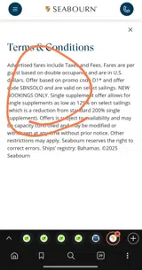 Seabourn Cruise Line coupon verification screenshot
