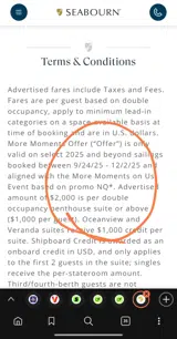Seabourn Cruise Line coupon verification screenshot