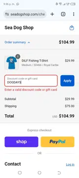 Sea Dog coupon verification screenshot