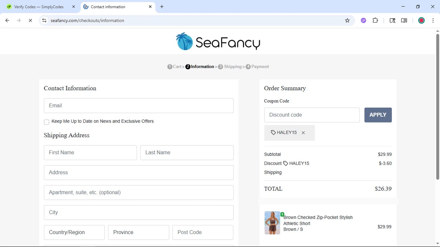 SeaFancy checkout page showing SeaFancy discount code box | Screenshot taken by SimplyCodes community member on Feb 15, 2026