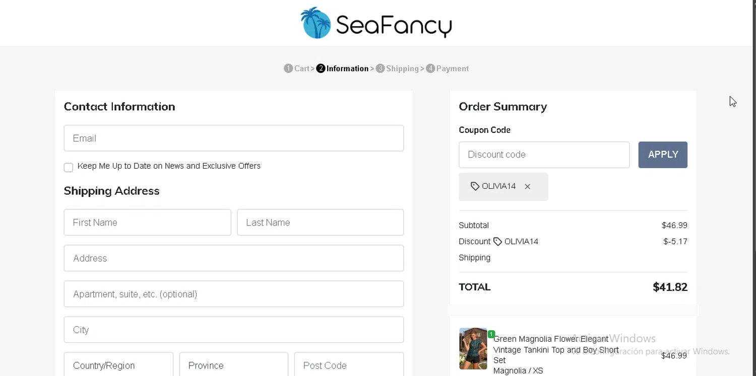 SeaFancy checkout page showing SeaFancy discount code box | Screenshot taken by SimplyCodes community member on Feb 15, 2026