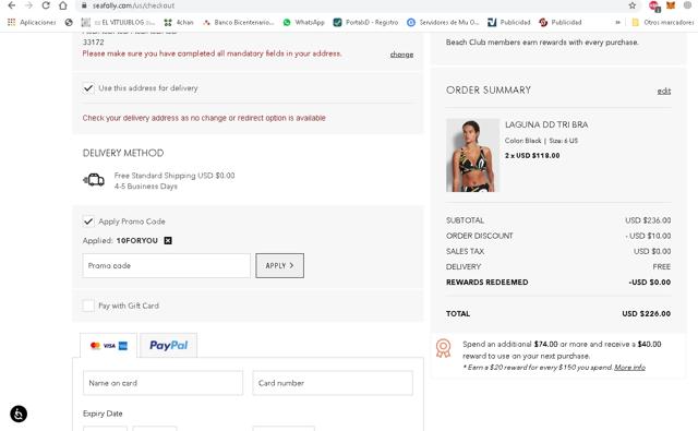 Seafolly checkout page showing Seafolly discount code box | Screenshot taken by SimplyCodes community member on Sep 3, 2021