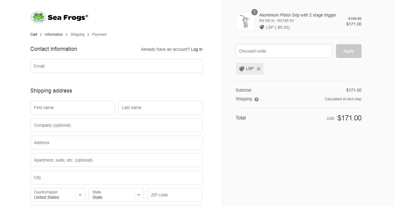 Sea Frogs checkout page showing Sea Frogs promo code box | Screenshot taken by SimplyCodes community member on Apr 17, 2022