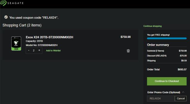 Seagate checkout page showing Seagate promo code box | Screenshot taken by SimplyCodes community member on Sep 2, 2024