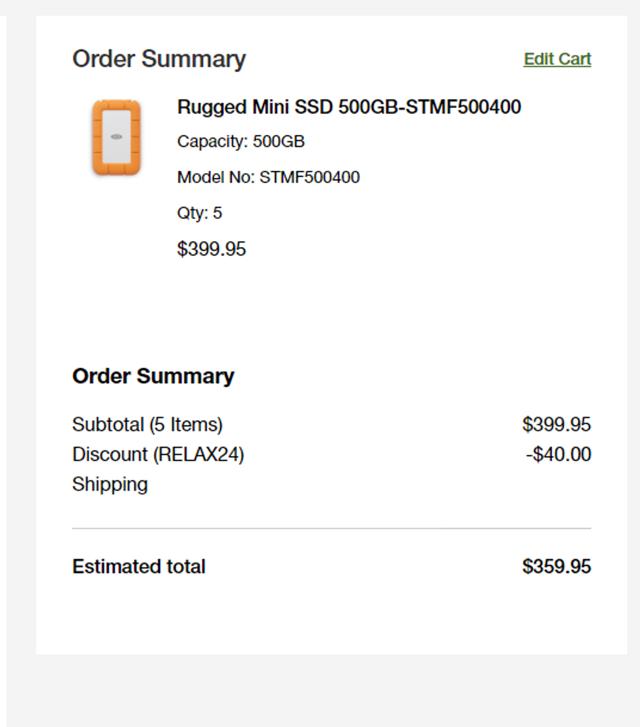 Seagate checkout page showing Seagate promo code box | Screenshot taken by SimplyCodes community member on Sep 18, 2024