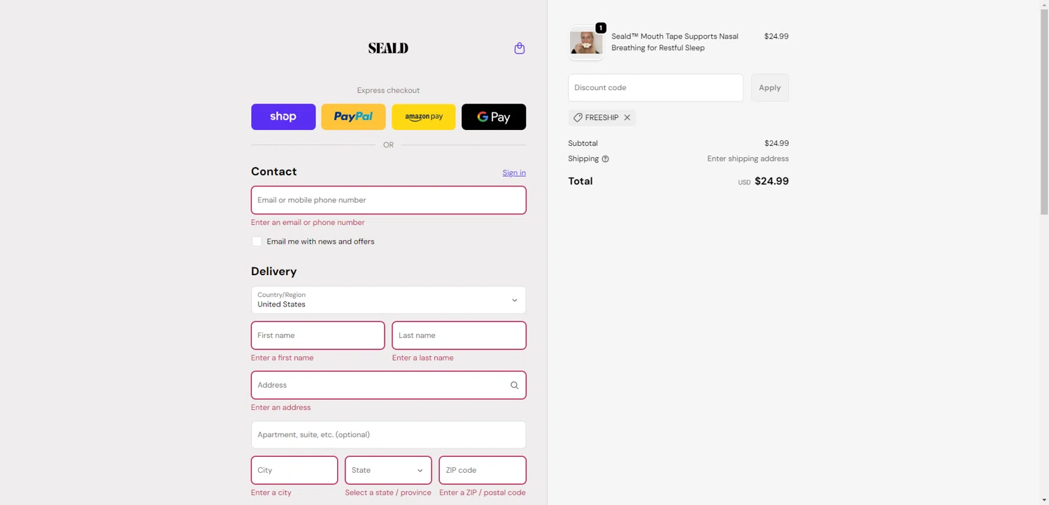 Seald Wellness checkout page showing Seald Wellness promo code box | Screenshot taken by SimplyCodes community member on Oct 10, 2025